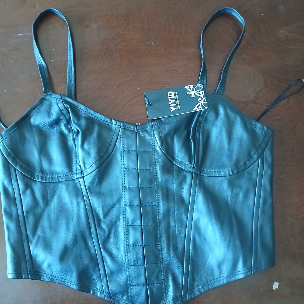 VIVID Black Leather Crop Top